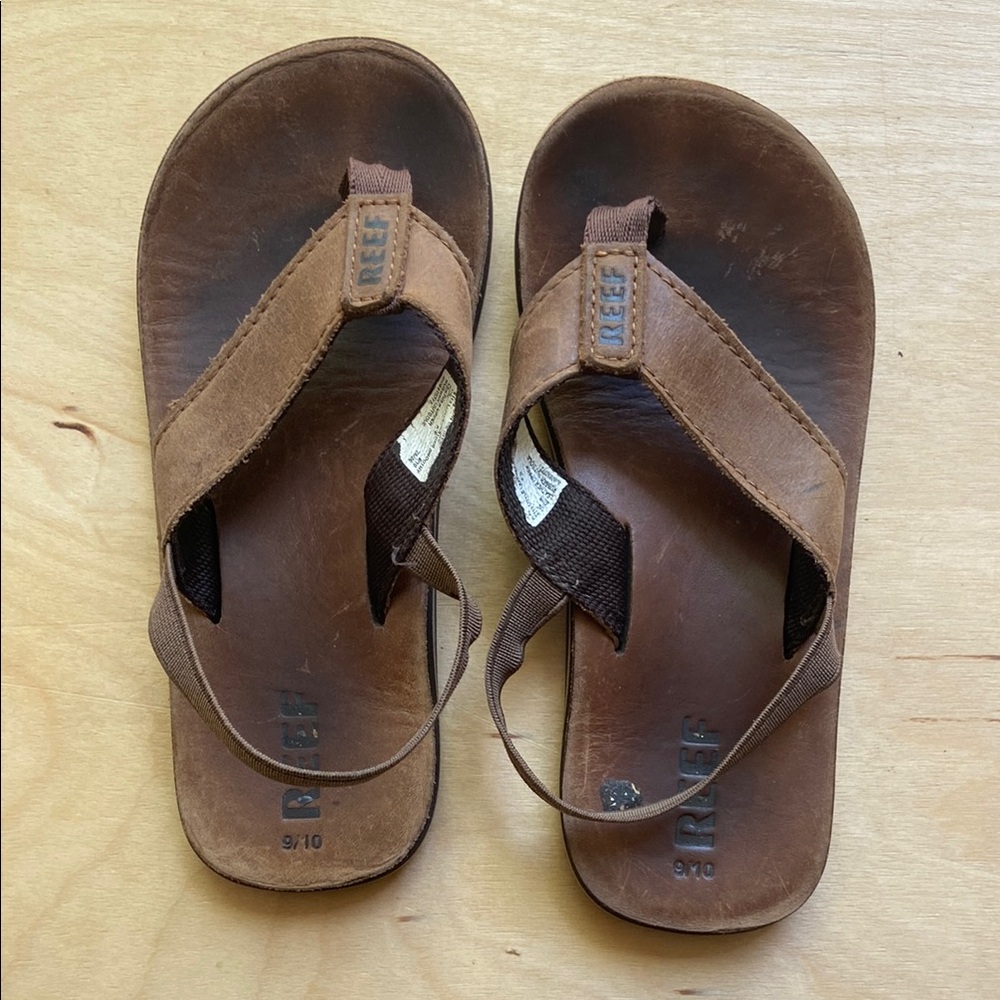 Toddler Reef Tan Leather Flip-Flops Size 9/10